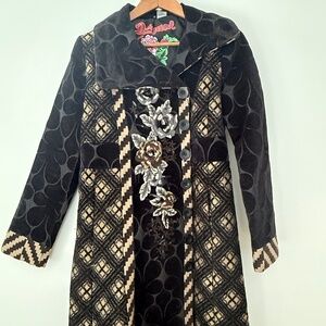 Desigual Brown and Black Embroidered Coat